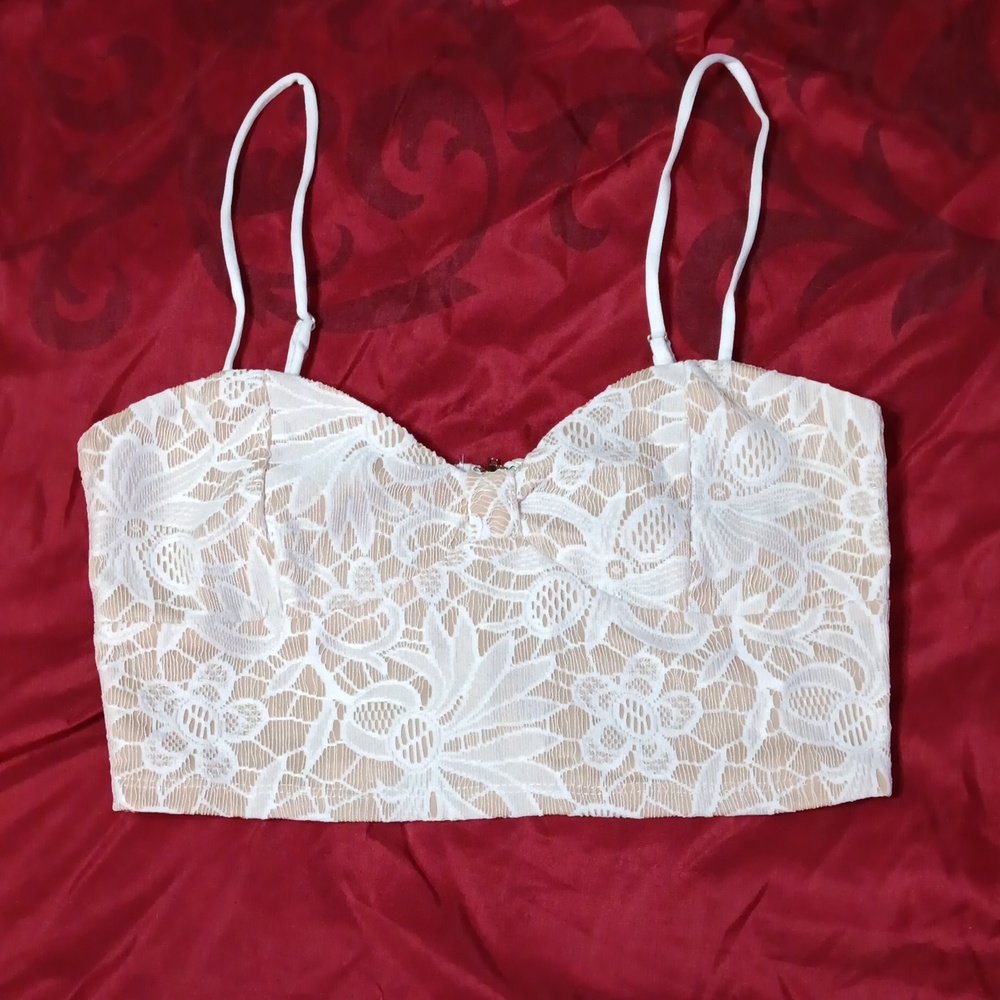 Dolls Kill White Floral Lace Crop Top (M)